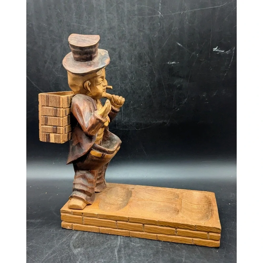 Vintage Hand Carved Wood Wooden Hobo In A Suit Pipe Holder